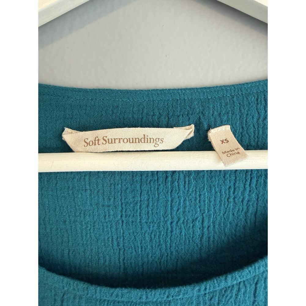 Soft Surroundings Women Teal Cotton Gauze Blouse XS Boho Flowy Short Sleeve Top - Picture 2 of 8
